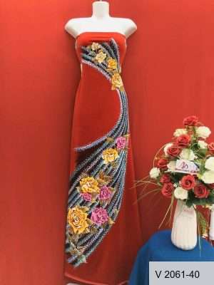 Vải Áo Dài Nhung Vẽ Hoa Hồng AD V2061-40 2